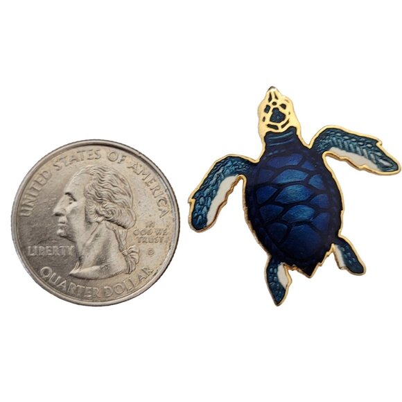 1987 Wm Spear Gold Tone Blue Enamel Sea Turtle Pin, Signed E671 - Picture 5 of 8